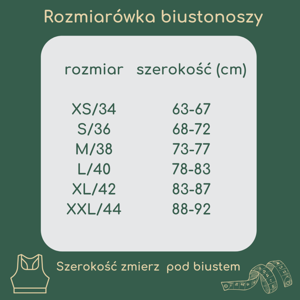 tabela rozmiarów biustonoszy z bawełny organicznej GOTS